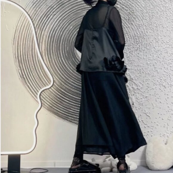 Black Satin Camisole Top with Ruffle Hem - Gothic/ Vintage Aesthetic Style CDG - Picture 3 of 8